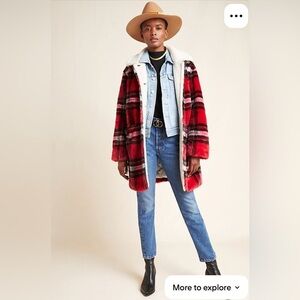 NWOT Anthropologie Sanctuary Sierra Plaid Faux Fur Sherpa Lined Teddy Jacket | S